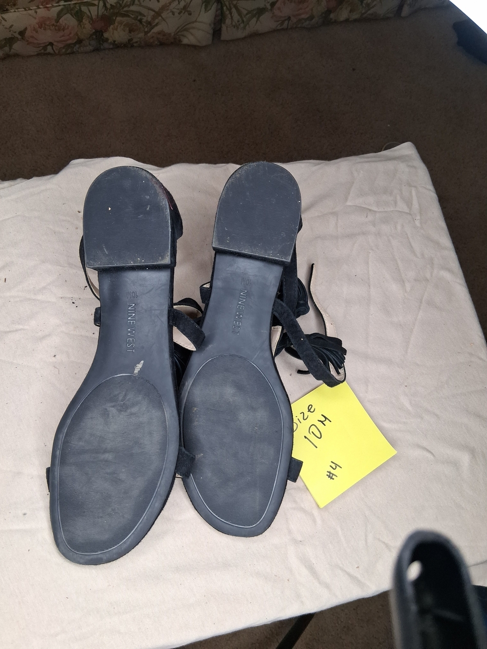 Nine West Black Suede Tassel T-Strap Sandals - Picture 2 of 2